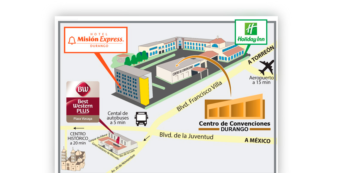 Ubicación centro de convenciones holiday inn Durango